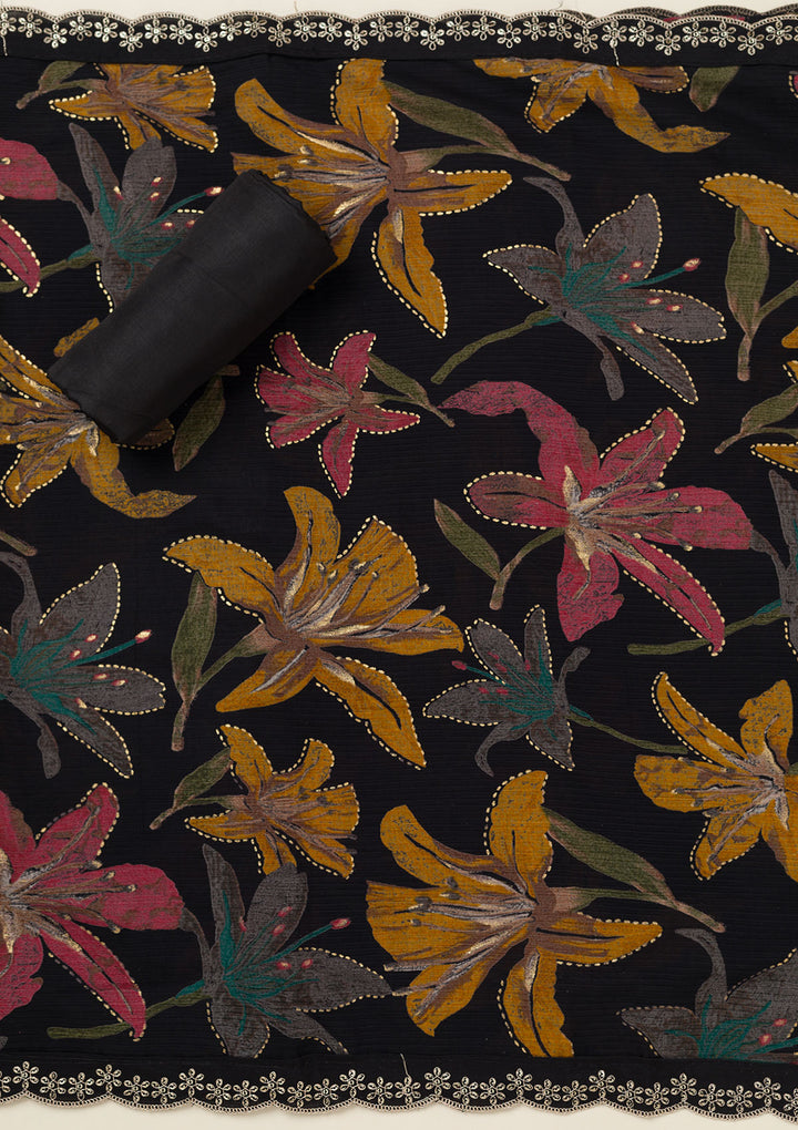 Black Zariwork Dola Silk Unstitched Salwar Suit