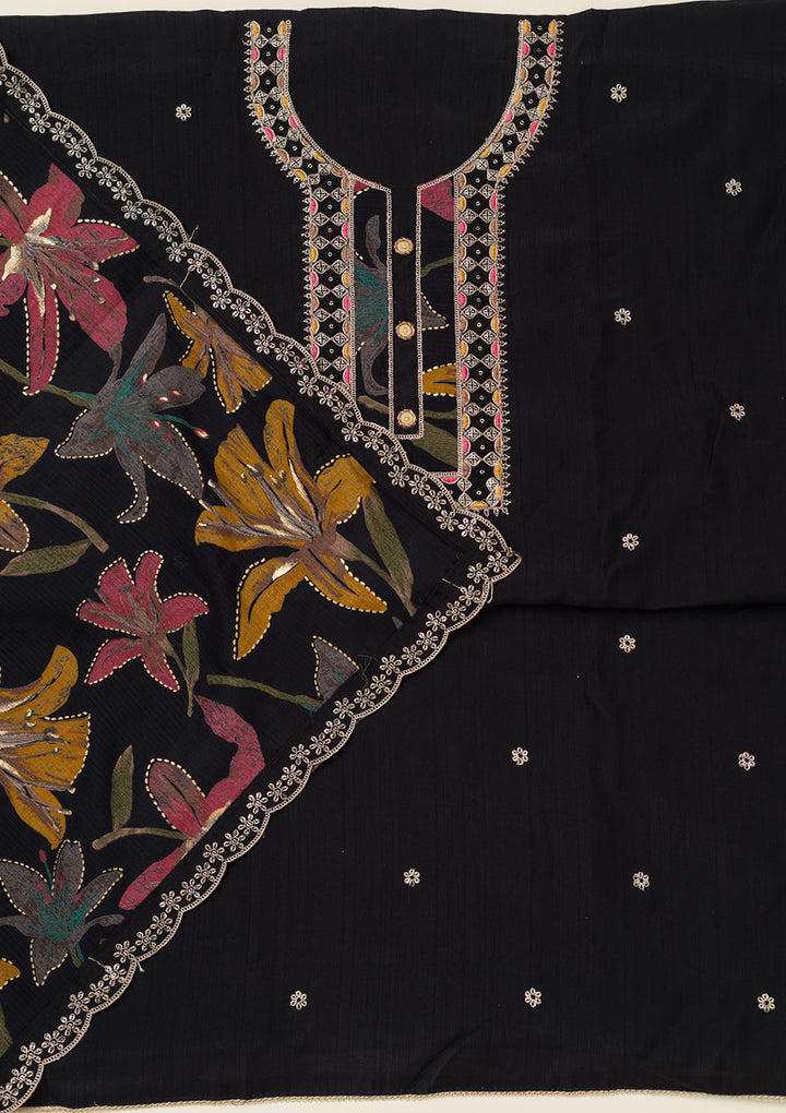 Black Zariwork Dola Silk Unstitched Salwar Suit