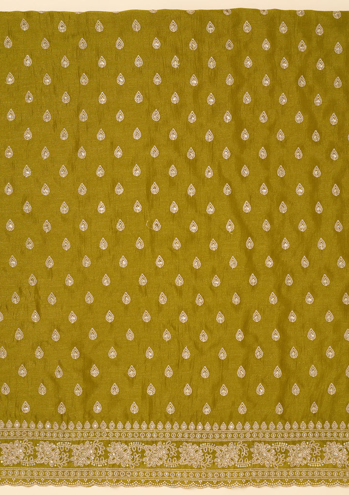 Parrot Green Zariwork Soft Raw Silk Unstitched Salwar Suit