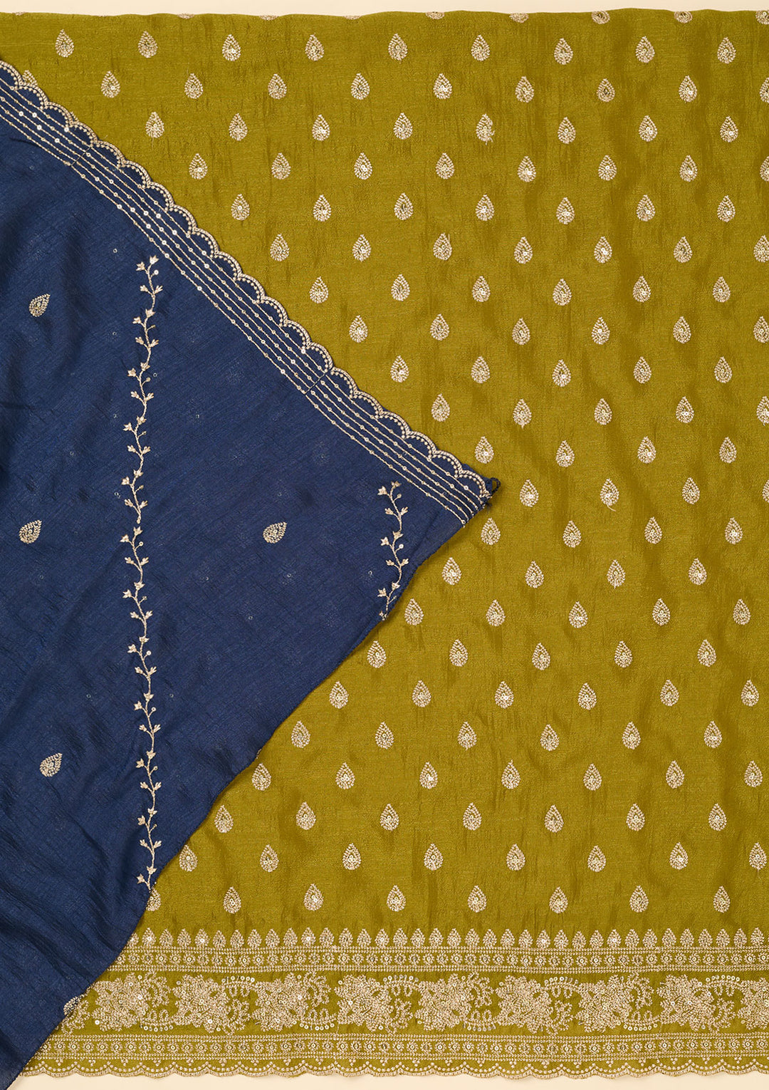 Parrot Green Zariwork Soft Raw Silk Unstitched Salwar Suit