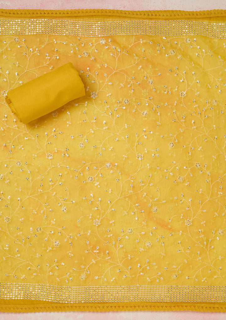 Mustard Metallic Embroidery Chanderi Unstitched Salwar Suit