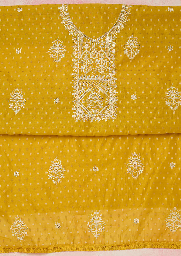 Mustard Metallic Embroidery Chanderi Unstitched Salwar Suit