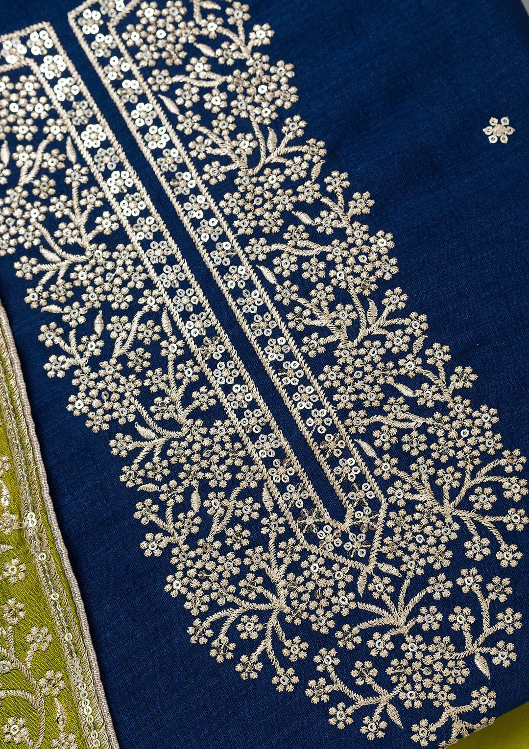 Royal Blue Zariwork Soft Raw Silk Unstitched Salwar Suit