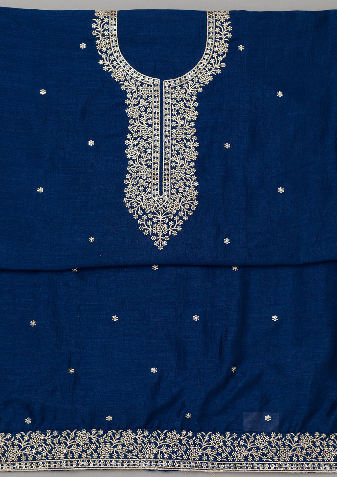 Royal Blue Zariwork Soft Raw Silk Unstitched Salwar Suit