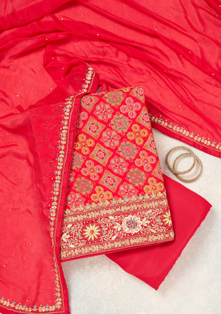 Red Cutdana Georgette Unstitched Salwar Suit