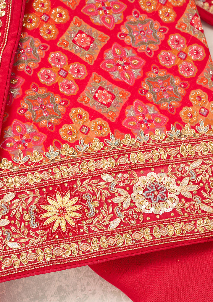 Red Cutdana Georgette Unstitched Salwar Suit