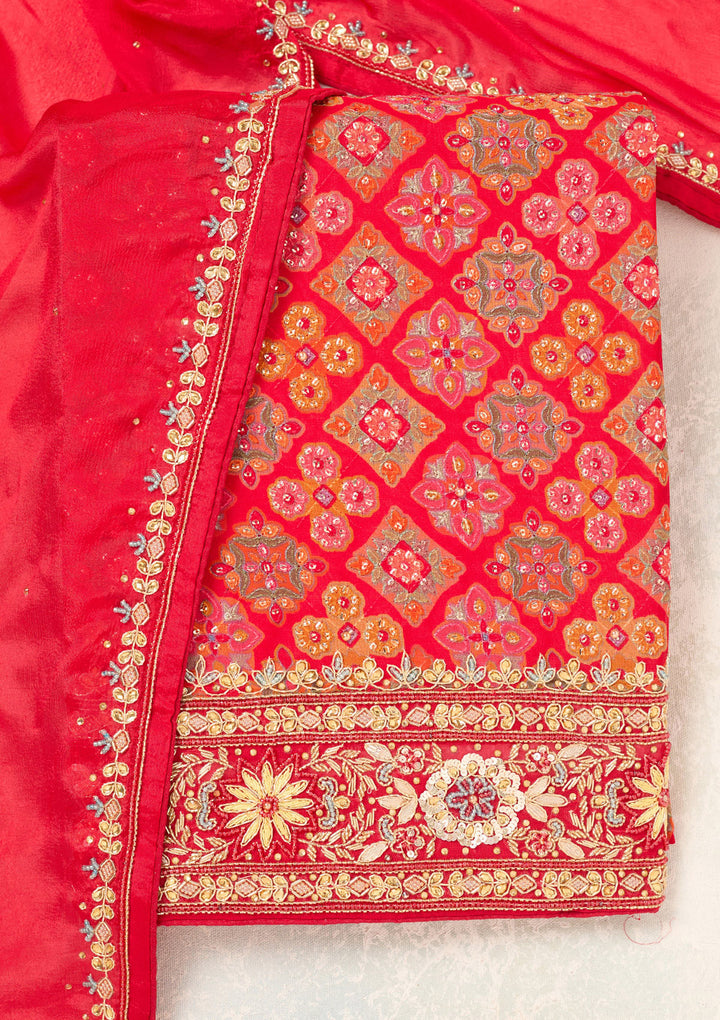 Red Cutdana Georgette Unstitched Salwar Suit