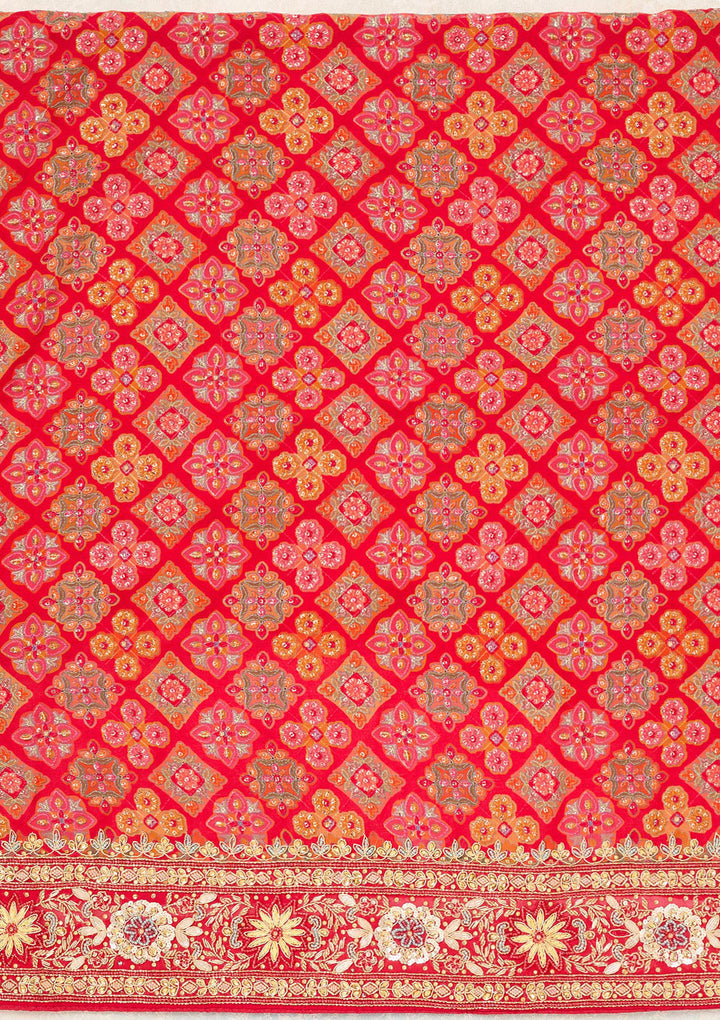 Red Cutdana Georgette Unstitched Salwar Suit