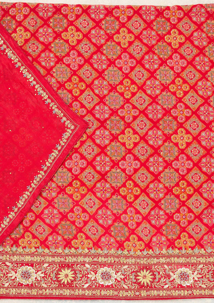 Red Cutdana Georgette Unstitched Salwar Suit