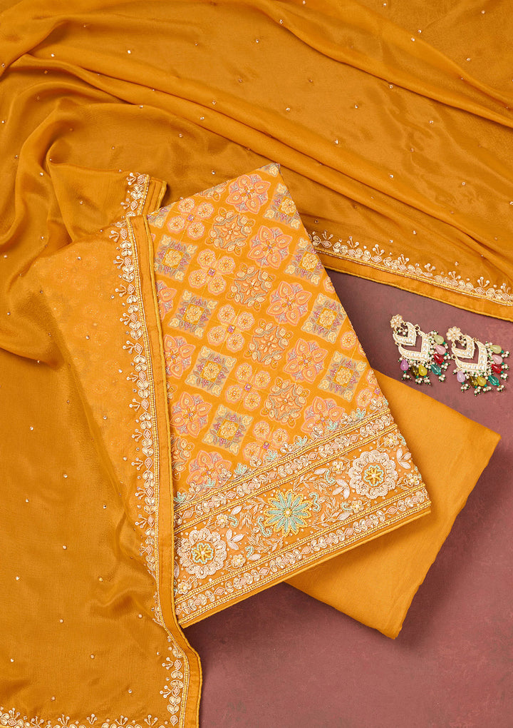 Yellow Cutdana Georgette Unstitched Salwar Suit