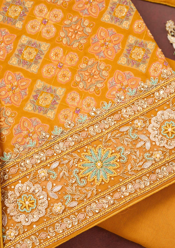 Yellow Cutdana Georgette Unstitched Salwar Suit