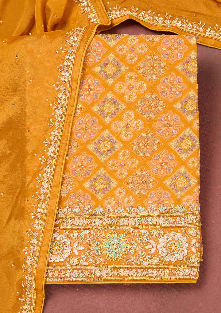 Yellow Cutdana Georgette Unstitched Salwar Suit