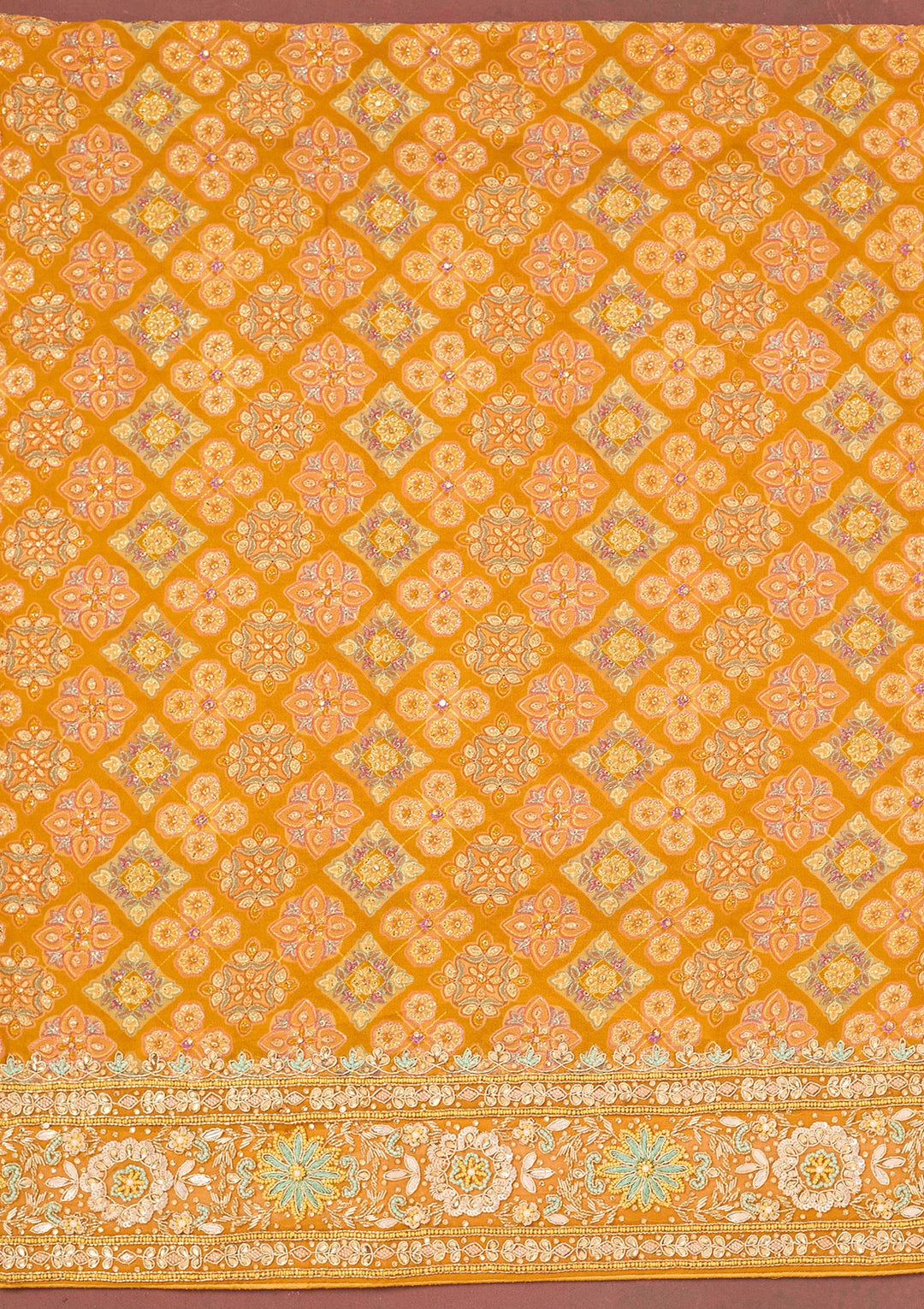 Yellow Cutdana Georgette Unstitched Salwar Suit