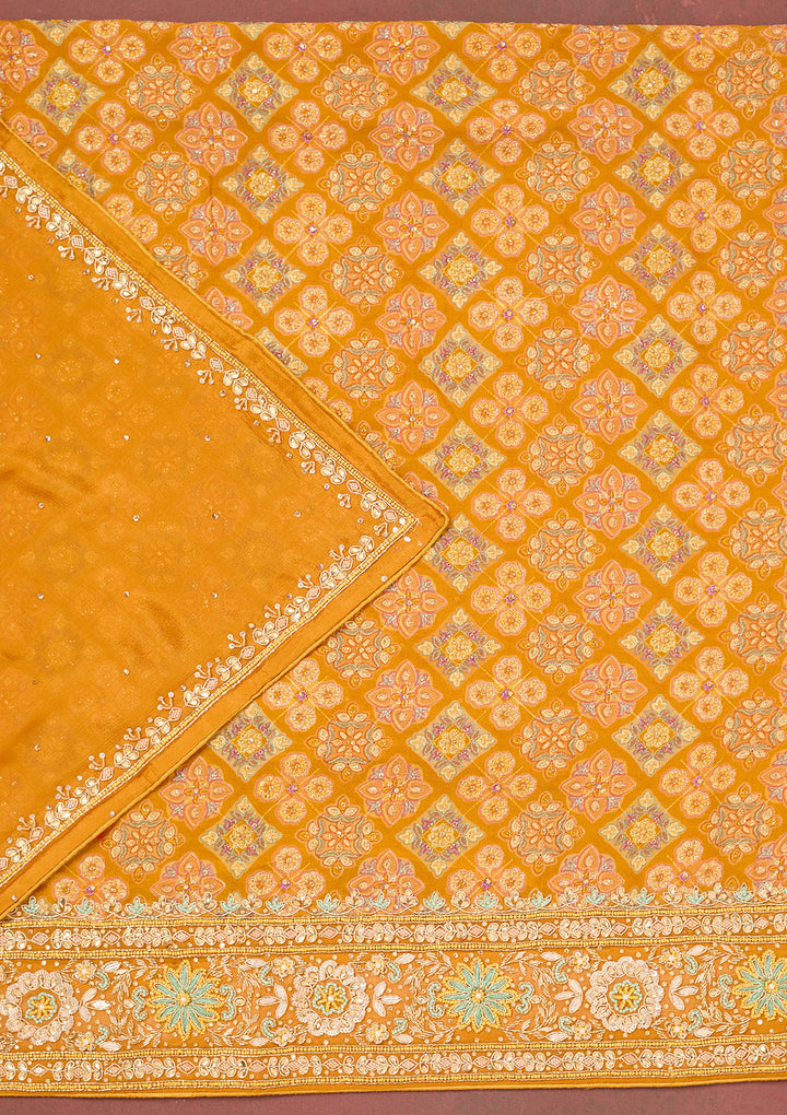 Yellow Cutdana Georgette Unstitched Salwar Suit