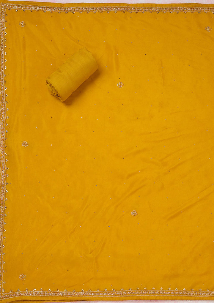 Yellow Stonework Semi Crepe Unstitched Salwar Suit