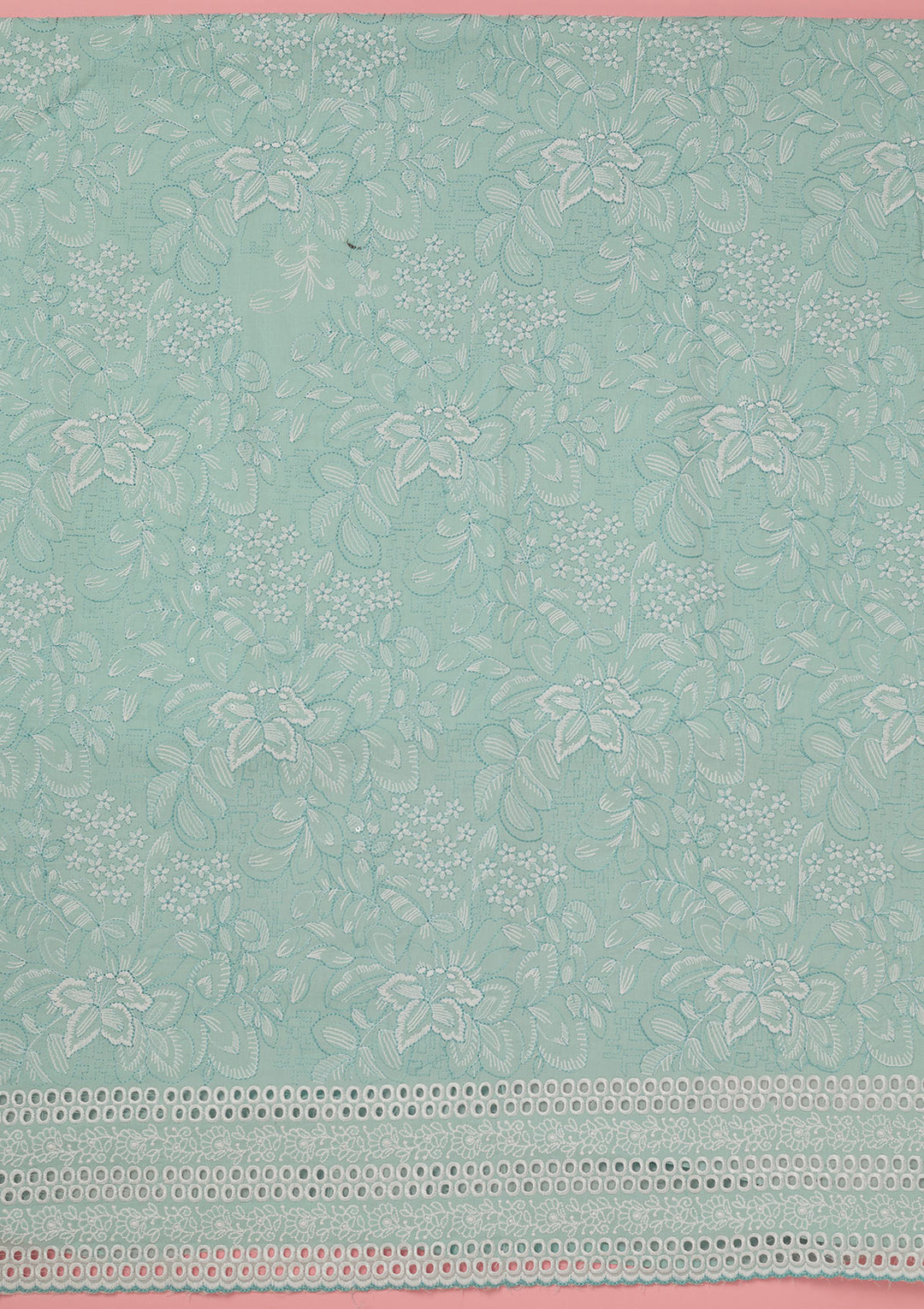 Sky Blue Cotton Floral Threadwork Unstitched Dress Material With Matching Bottom And Dupatta
