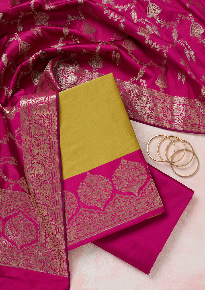 Mehendi Zariwork (Gold) Banarasi Unstitched Salwar Suit