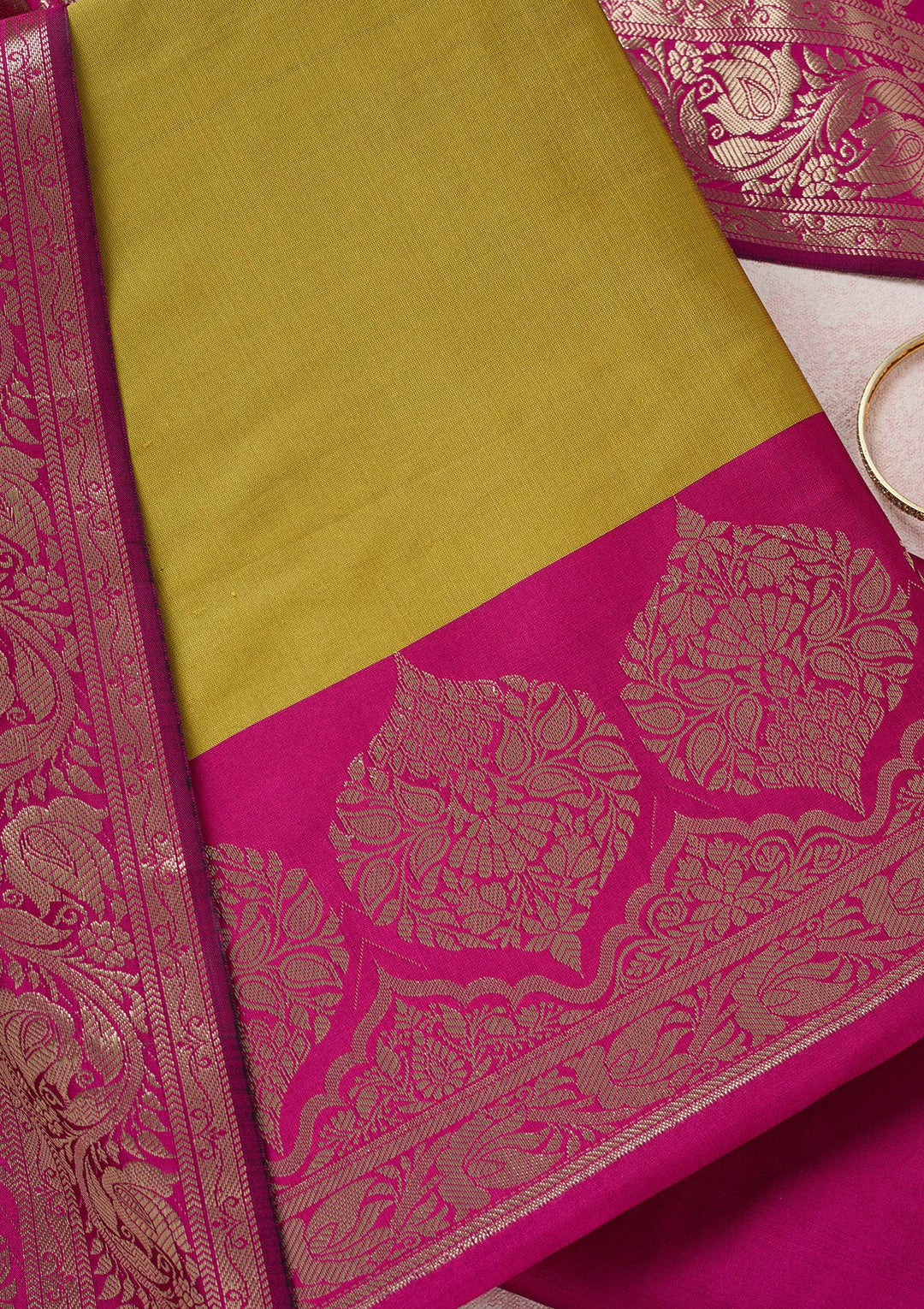 Mehendi Zariwork (Gold) Banarasi Unstitched Salwar Suit