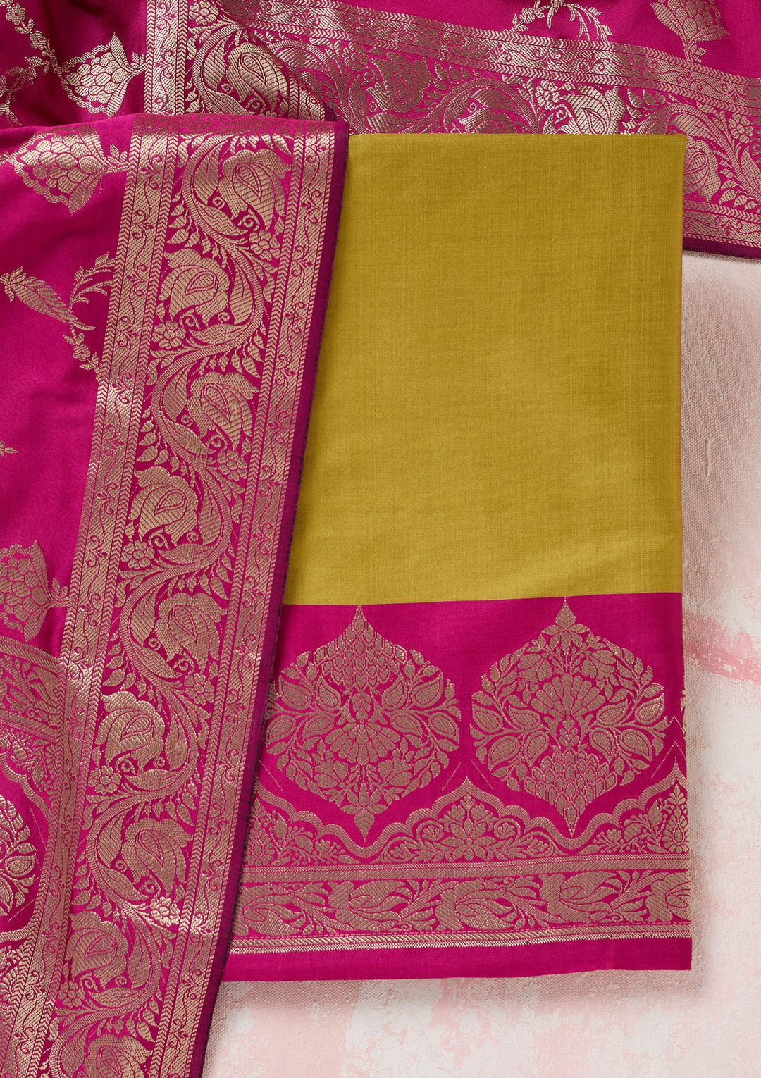 Mehendi Zariwork (Gold) Banarasi Unstitched Salwar Suit