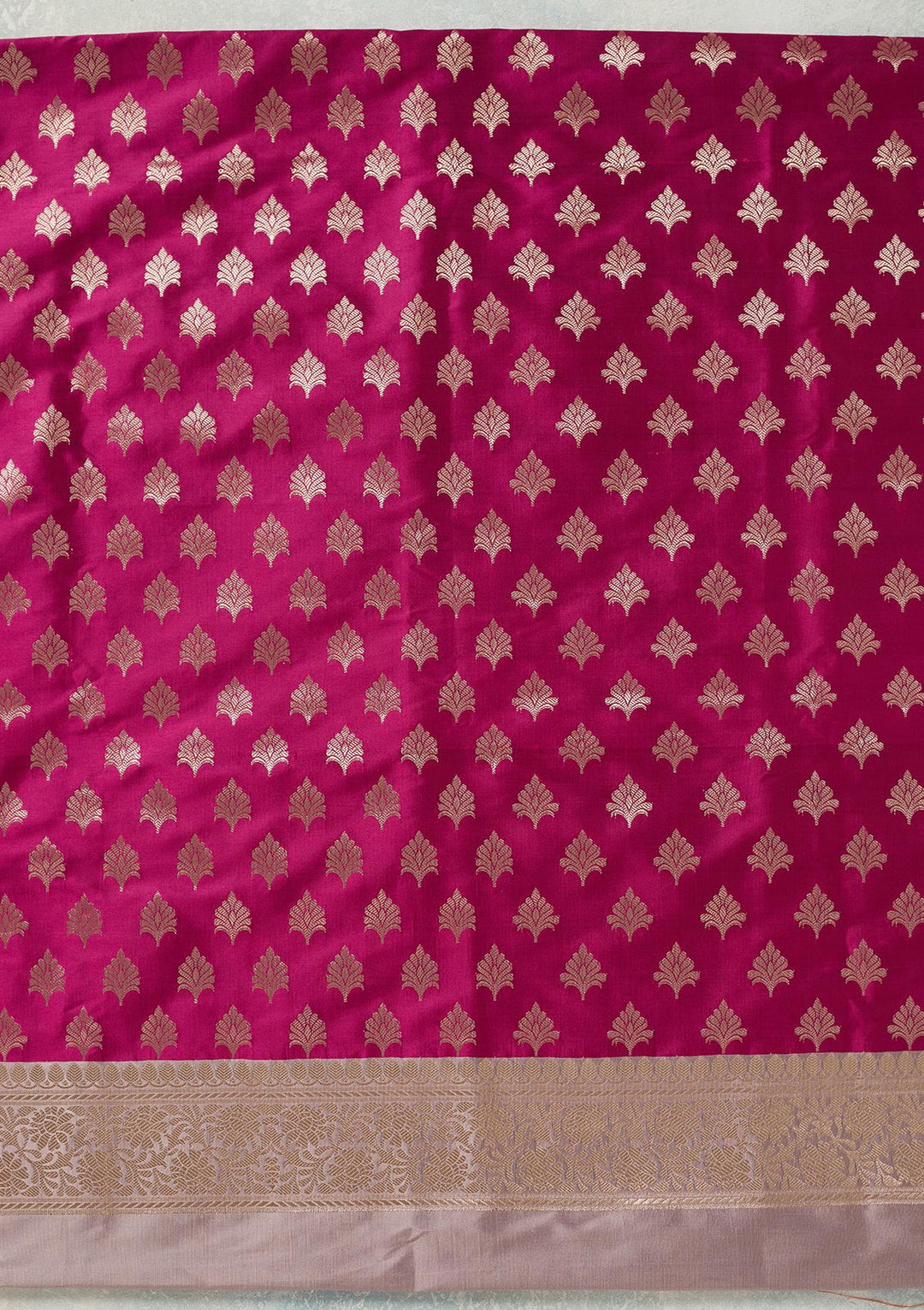 Magenta Pink Light Brown Silk Gold Zariwork Unstitched Dress Material With Matching Bottom And Dupatta
