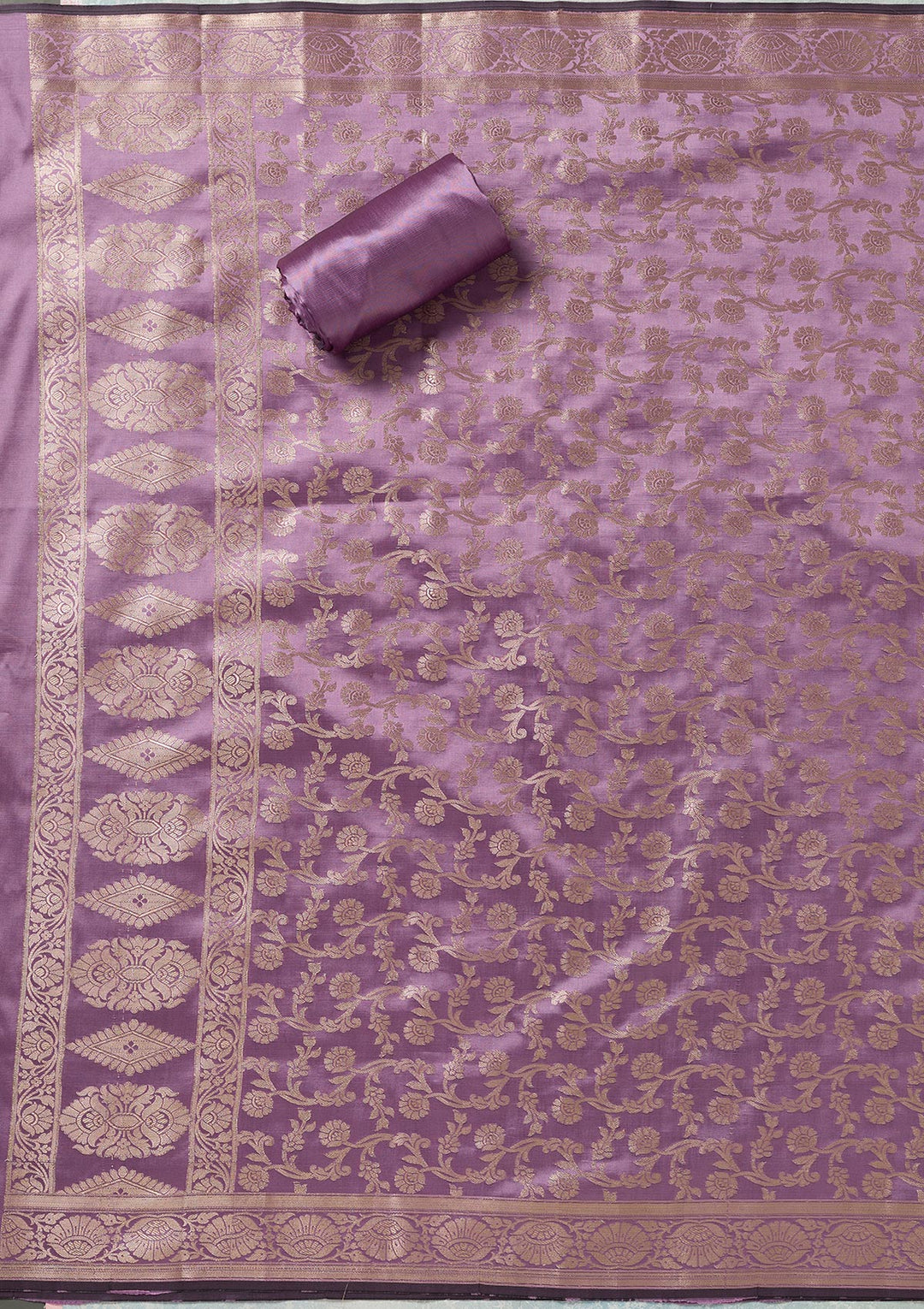 Royal Blue Lavender Silk Gold Zariwork Unstitched Dress Material With Matching Bottom And Dupatta