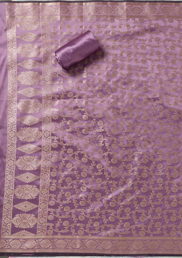 Royal Blue Lavender Silk Gold Zariwork Unstitched Dress Material With Matching Bottom And Dupatta