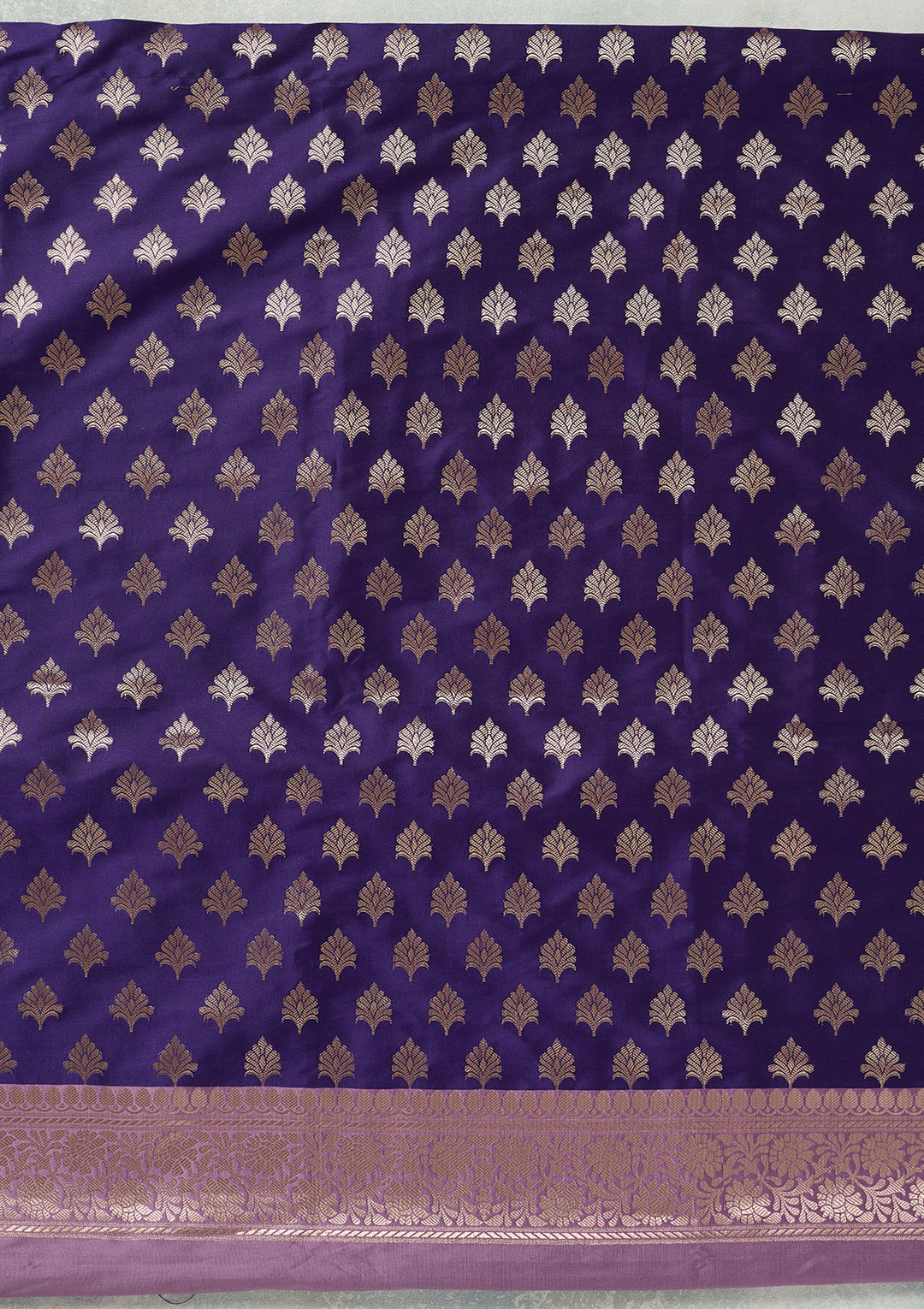 Royal Blue Lavender Silk Gold Zariwork Unstitched Dress Material With Matching Bottom And Dupatta