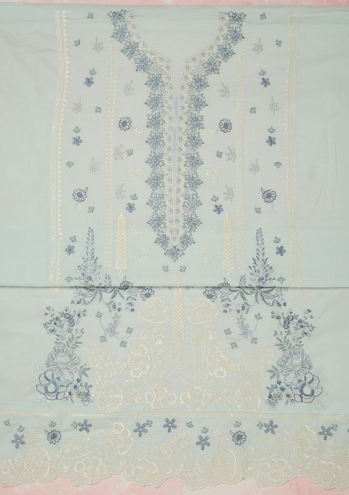 Sky Blue Cotton Threadwork Unstitched Dress Material With Matching Bottom And Dupatta