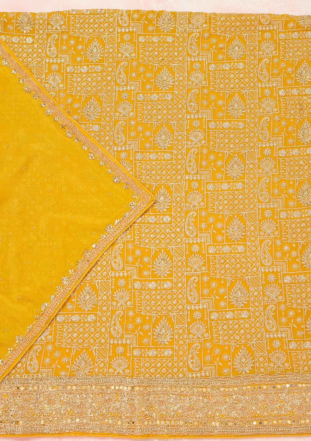 Yellow Zariwork (Gold) Georgette Unstitched Salwar Suit