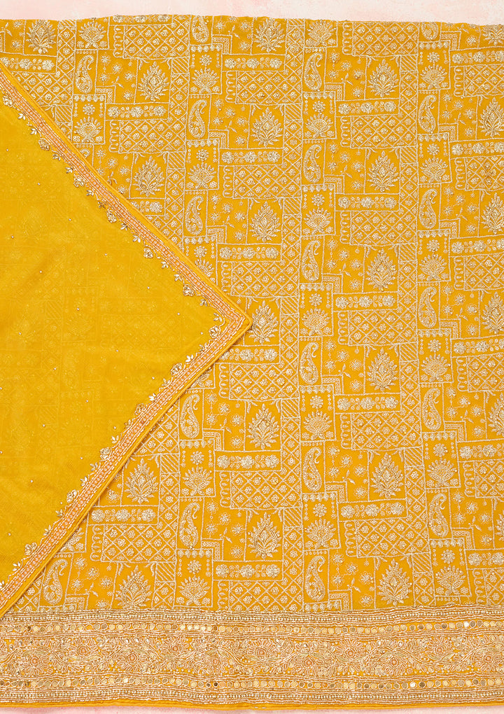 Yellow Zariwork (Gold) Georgette Unstitched Salwar Suit