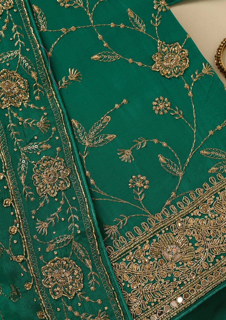 Rama Green Zariwork (Gold) Semi Crepe Unstitched Salwar Suit
