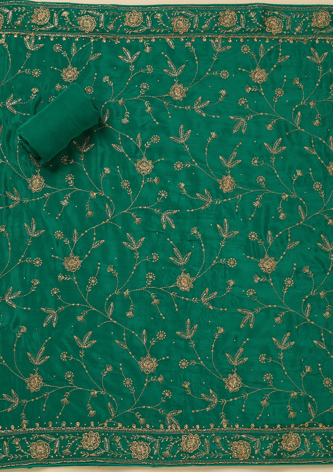 Rama Green Zariwork (Gold) Semi Crepe Unstitched Salwar Suit