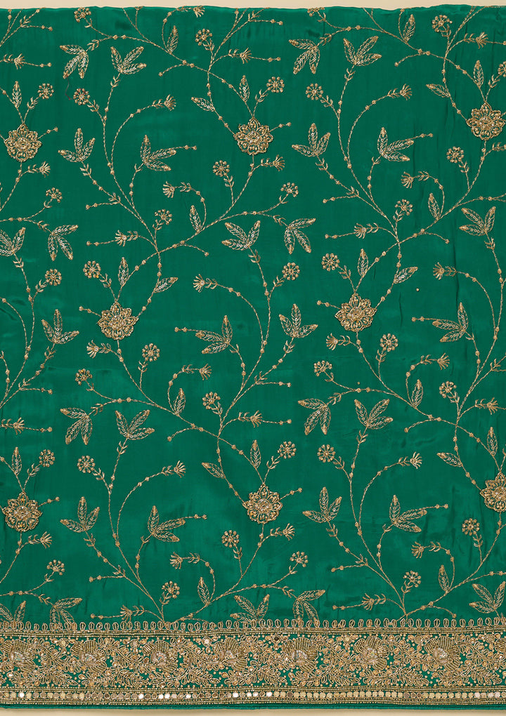 Rama Green Zariwork (Gold) Semi Crepe Unstitched Salwar Suit