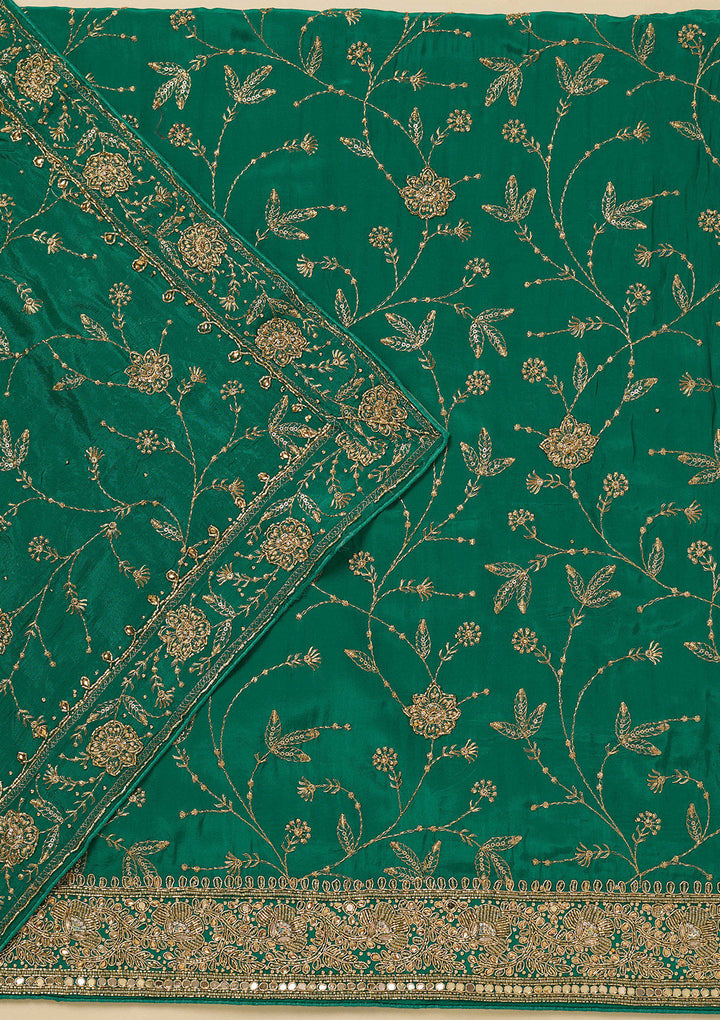Rama Green Zariwork (Gold) Semi Crepe Unstitched Salwar Suit