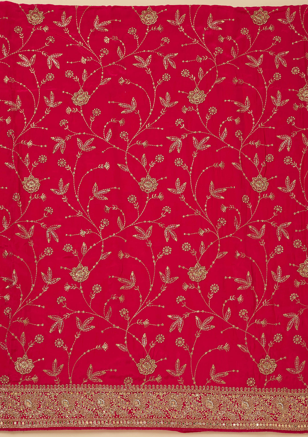 Rani Pink Zariwork (Gold) Semi Crepe Unstitched Salwar Suit