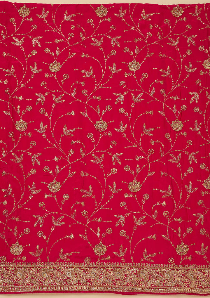 Rani Pink Zariwork (Gold) Semi Crepe Unstitched Salwar Suit