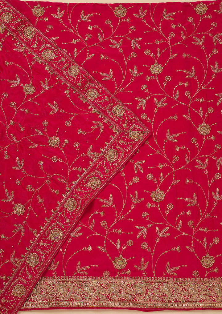 Rani Pink Zariwork (Gold) Semi Crepe Unstitched Salwar Suit