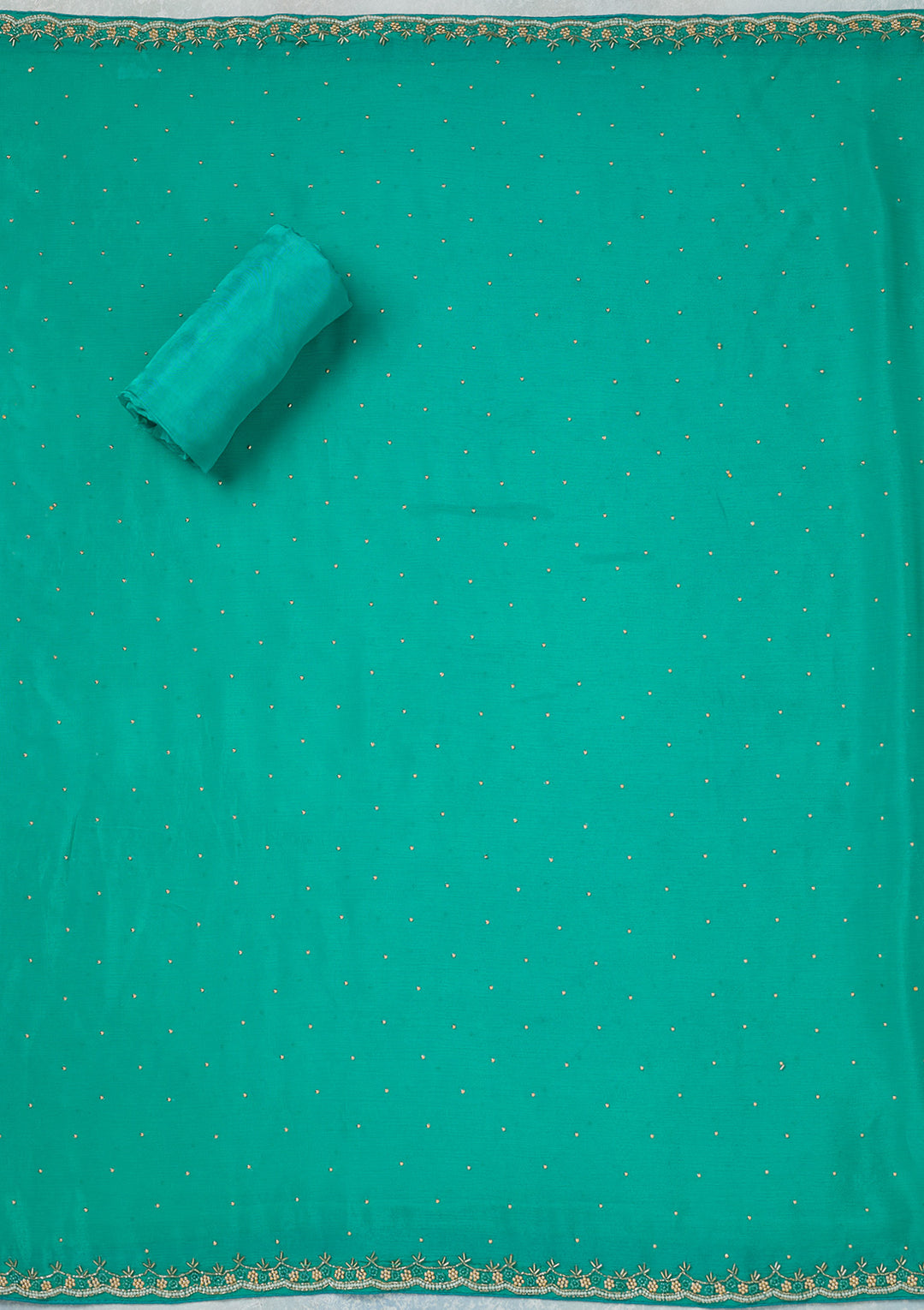 Sea Green Georgette Silver Stonework Unstitched Dress Material With Matching Bottom And Dupatta