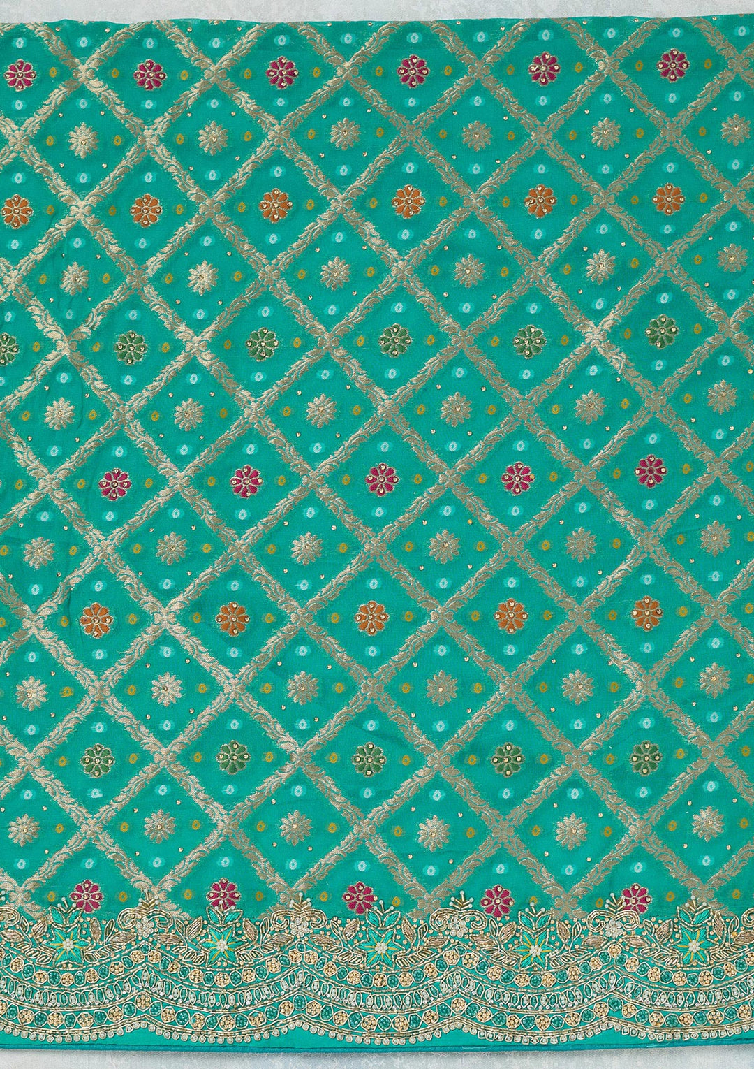 Sea Green Georgette Silver Stonework Unstitched Dress Material With Matching Bottom And Dupatta
