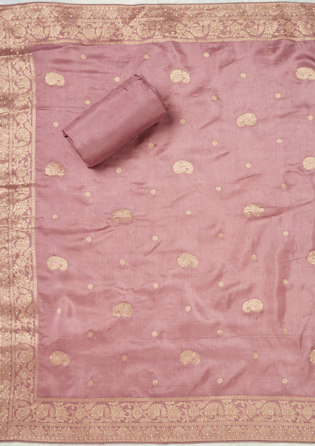 Lavender Dola Silk Silver Stonework Unstitched Dress Material With Matching Bottom And Dupatta