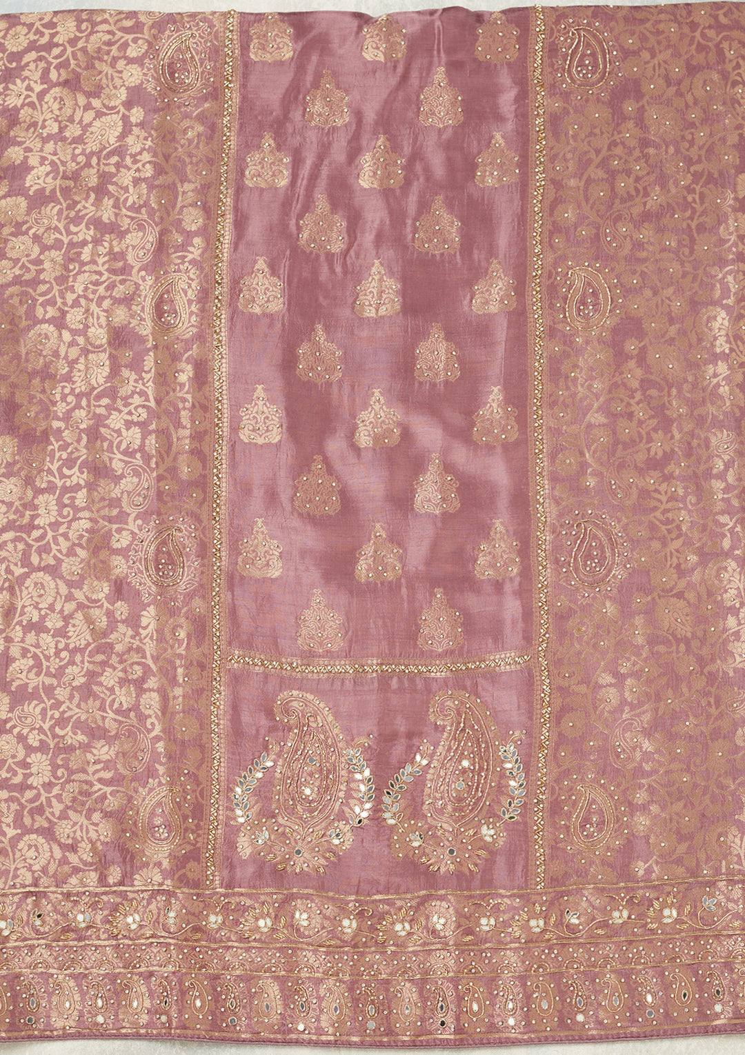 Lavender Dola Silk Silver Stonework Unstitched Dress Material With Matching Bottom And Dupatta