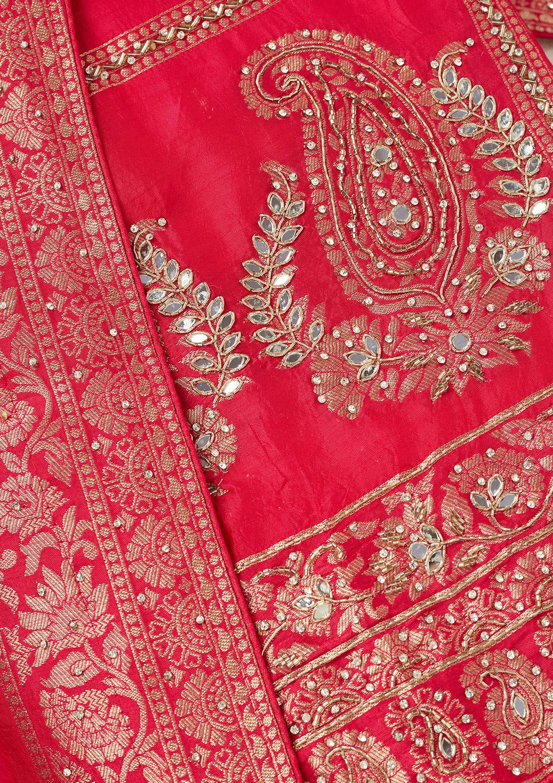 Rani Pink Stonework (Silver) Dola Silk Unstitched Salwar Suit