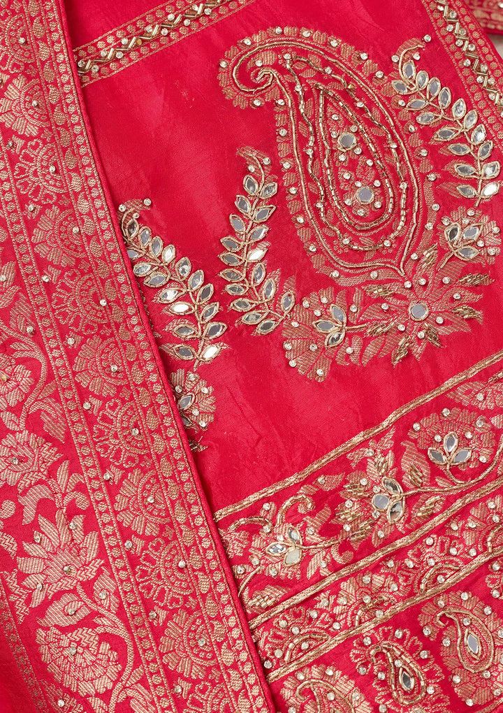 Rani Pink Stonework (Silver) Dola Silk Unstitched Salwar Suit