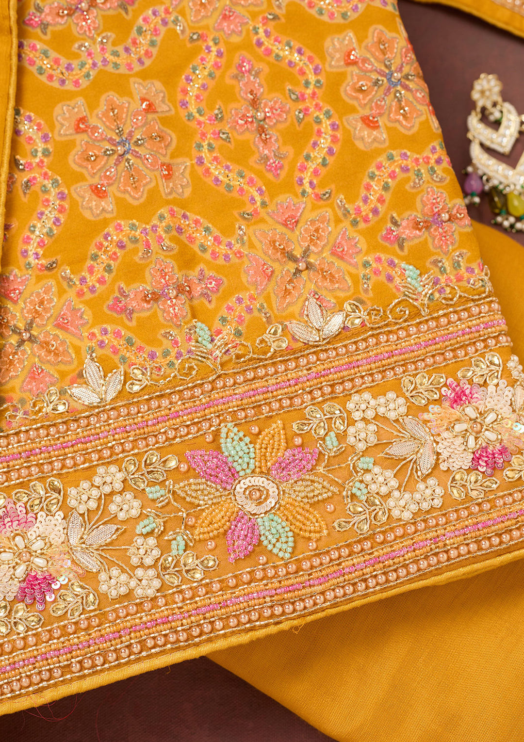 Mustard Stonework Georgette Unstitched Salwar Suit