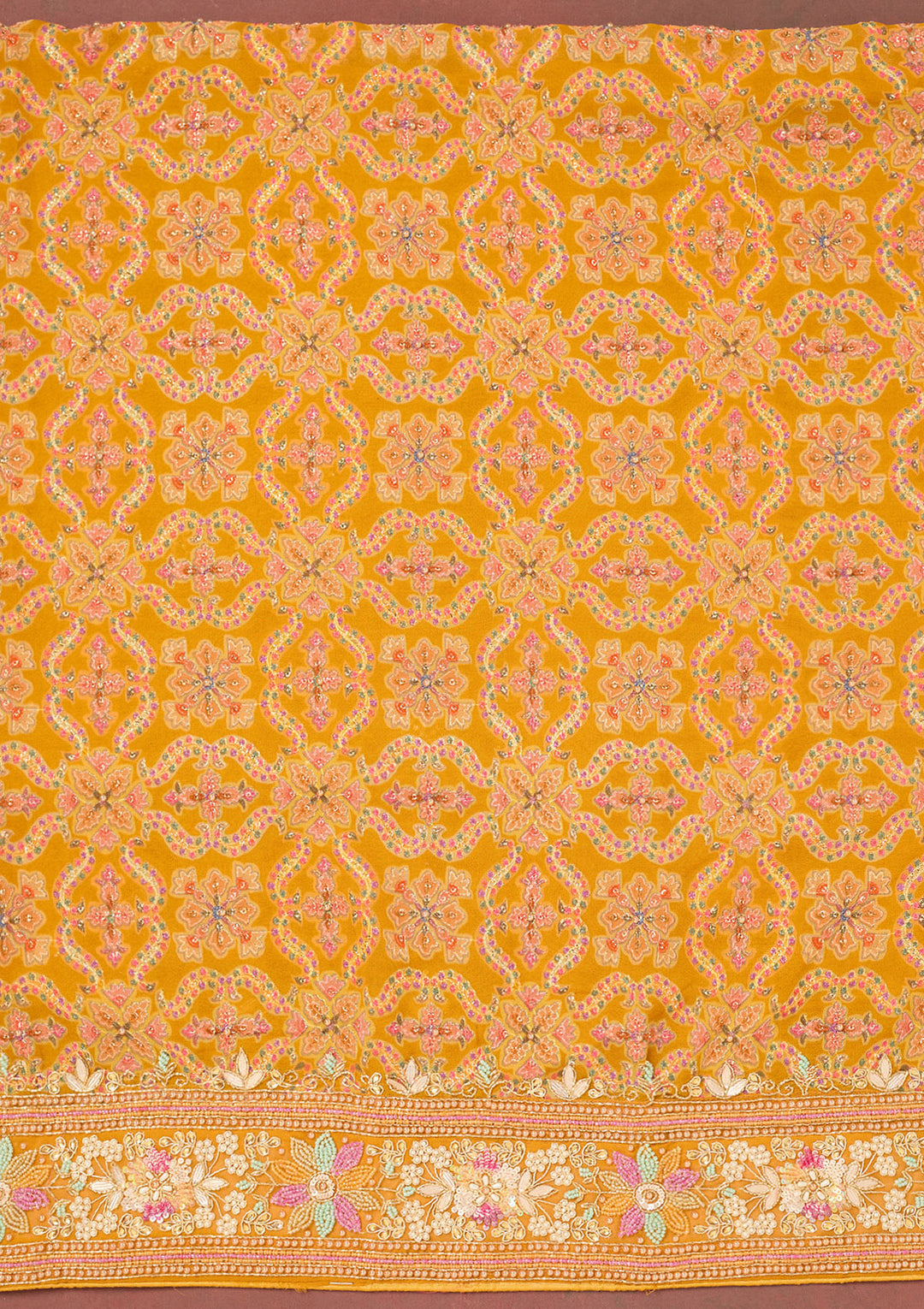 Mustard Stonework Georgette Unstitched Salwar Suit