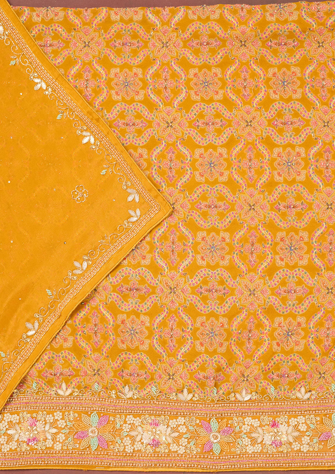 Mustard Stonework Georgette Unstitched Salwar Suit