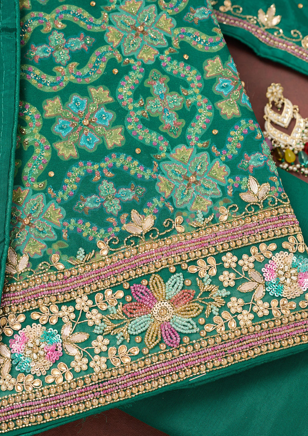 Rama Green Stonework Georgette Unstitched Salwar Suit