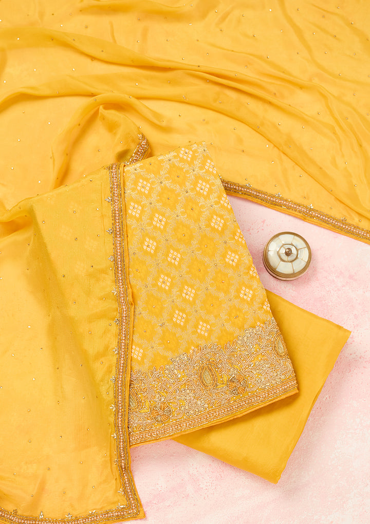 Yellow Stonework (Silver) Georgette Unstitched Salwar Suit