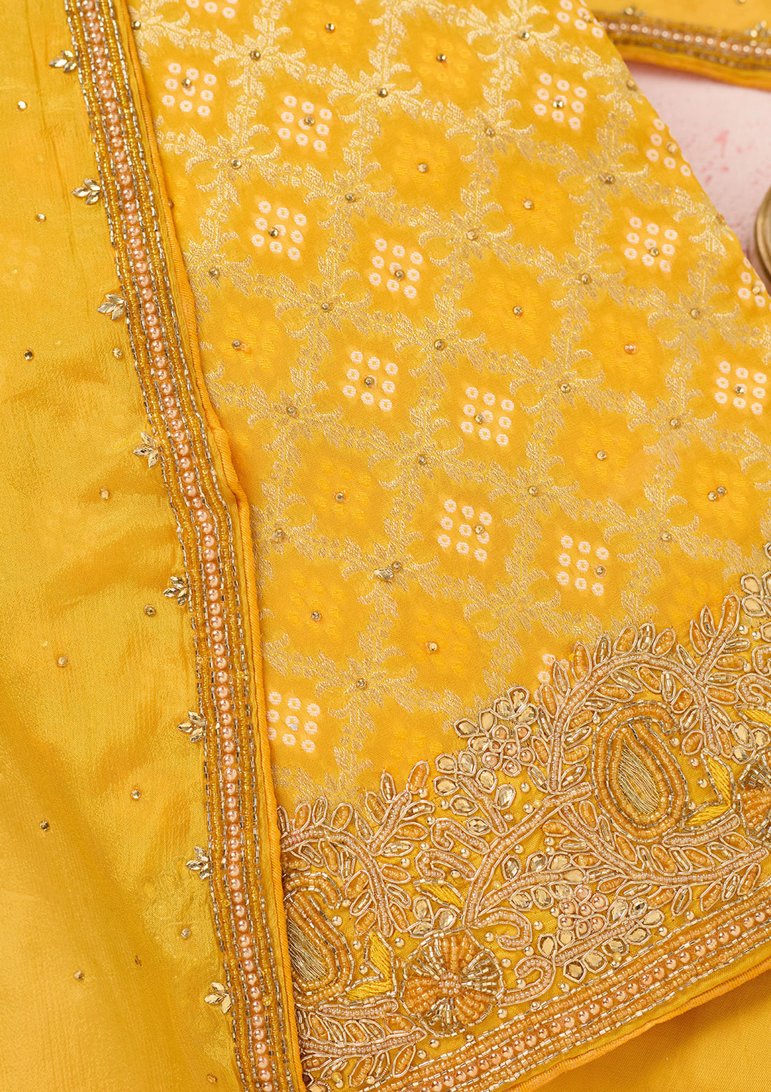 Yellow Stonework (Silver) Georgette Unstitched Salwar Suit