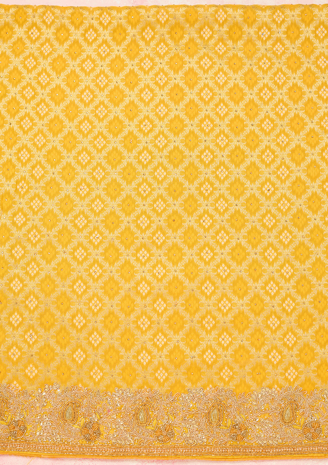 Yellow Stonework (Silver) Georgette Unstitched Salwar Suit